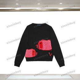 xinxinbuy Men women designer Sweatshirt Paris fish patch Letter Embroidery green gray blue black white S-2XL