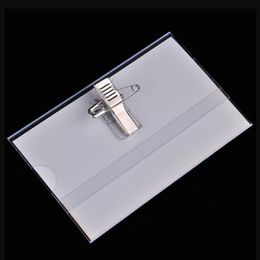 Other Office School Supplies 20pcslot Thicken PVC Horizontal Style Badge Holder With Pin and Metal Clip Transparent Holders 230826