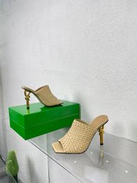 2023 Designer womens Pointy sandals high heeled shoes twist heel knit summer footwear fashion 10cm heel front back strap genuine leather size 35-42