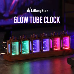 Decorative Objects Figurines LED Glow Tube Vintage Electronic Clock Ambient Night Light DIY Desktop Decoration Table Lamp for Game Room Gifts Ornaments 230826