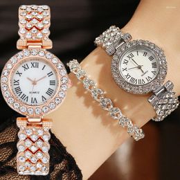 Wristwatches Luxury Diamond Watch Set For Women Elegant Crystal Bracelet Quartz Watches Ladies Double Layer Casual Wristwatch Female