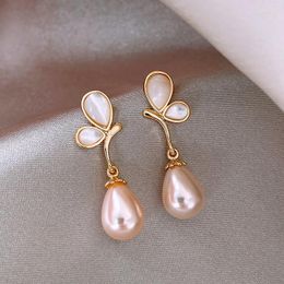 Dangle Earrings Korea Design Fashion Jewelry Natural Shell Butterfly Water Drop Pearl Pendant Elegant Women Party Accessories