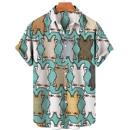 Men's Dress Shirts Hawaiian shirts 3D cute cat print short sleeved shirt lapel fashionable casual Harajuku cartoon men's clothing 230826