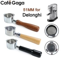 Coffee Philtres 51mm Bottomless Portafilter Wood Handle For Delonghi Dedica ec680 ec685 Replacement Philtre Basket Barista Accessories 230826