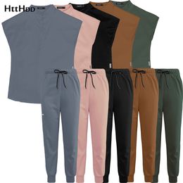 Women's Two Piece Pants Wholesale Women Wear Stylish Scrub Suits Hospital Uniform Suits Solid Colour Unisex Operating Uniform Jogger Outdoor Sportswear 230826