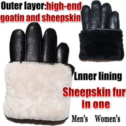 Fingerless Gloves Deerskin Pattern Male Leather Gloves Sheepskinfur in one Gloves Female Goatskin Sheep Fur Wool Gloves Winter Thickening Warm 230826