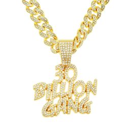 Hip Hop Men Rapper diamond pendant necklace shiny 30 BILLION GANG letter pendant micro-inset zircon jewelry night club accessory Sweater Collarbone Cuban chain 1782