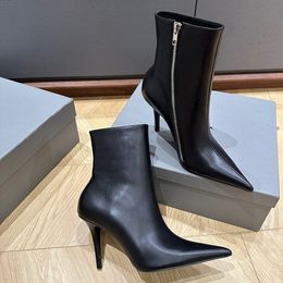 women boot Top Qualit Stiletto Pointed Toe Ankle Zipper Opening Fashion Boots Slip-on Leather Sole Women Designer Shoes Factory Footwear