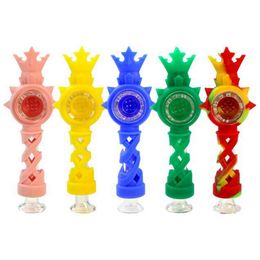 Colorful Silicone Pipes Crown Design Style Glass Filter Nineholes Screen Bowl Portable Removable Innovative Herb Tobacco Cigarette Holder Smoking Handpipes DHL