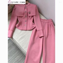 Women's Two Piece Pants Advanced Retro Minimalist Style Button Navy Collar Top High Waisted Casual Fashion Two-piece Set For Women