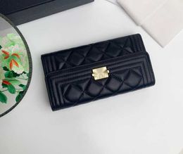 cc bag Luxury CC Brand Letter Wallets plaid chain Clutch 2958 lambskin diamond pattern pouch women's le boy Long wallet Caviar Leather Zipper Purse clutch