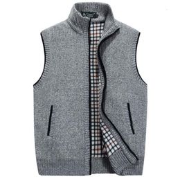 Men's Vests Stand Collar Loose Zipper Sleeveless Knitted Cardigan Sweater Vest jacket 230826