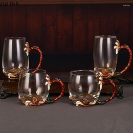 Wine Glasses Glass Tea Coffee Mug Cup Spoon With Lids Mugs Creative Home Furnishing Relief Pattern Drinkware Cups Household Goods