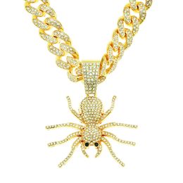 Hip Hop Men Rapper diamond pendant necklace shiny big spider pendant square zircon jewelry night club accessory Sweater Collarbone Cuban chain 50cm 1809