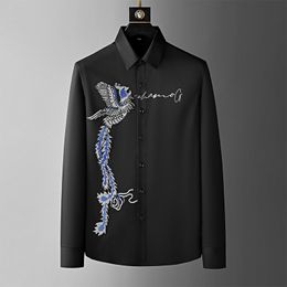 Men's Dress Shirts European and American Trend Long Tail Phoenix Diamond Sleeve Shirt Men 2023 Autumn Personalised Casual Silk Luxury Top 230826