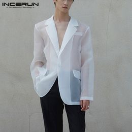 Men's Suits Blazers Fashion Men Mesh Transparent Lapel Long Sleeve Sexy Casual Coats 2023 One Button Streetwear Party Suit S5XL INCERUN 230826