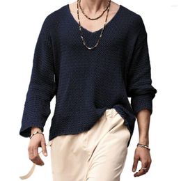 Men's Sweaters Spring Men Pullover Sweater V-Neck Long Sleeve Knitted Tops Hollow Out Loose Knitwear Camisas De Hombre