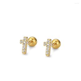 Stud Earrings Authentic 925 Sterling Silver Earring Simple Cross Crystal Turnbuckles For Women Girl Wedding Party Jewellery Gift