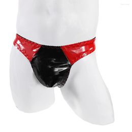 Underpants Fashion Mens Panties Enhance Bikini Pouch Thong G-String Faux Leather Posing Underwear Low Rise Men Sexy Swimsuit T-back