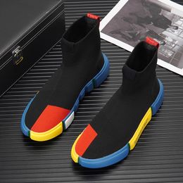 Dress Shoes for Men Spring Summer Breathable Knit Casual Sock Mixed Colors Flat Skateboard Youth Slipon Loafers 230826