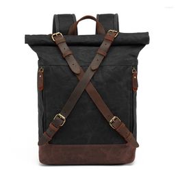 Backpack Leisure Travel Bag Waterproof Canvas With Leather Shoulder Computer