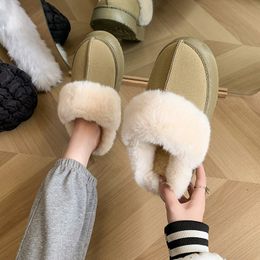 Slippers Fur Slippers Women Winter Plush Sandals Luxury Slip on Platform Slides Female Thick Sole Designer Cotton Home Shoes 230826