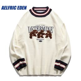 Men's Sweaters Vintage Harajuku Women Brown Bear Sweater Y2K Fashion Retro Hip Hop Knitted O-Neck Sweater Pullover Casual Couple Sweater 230827