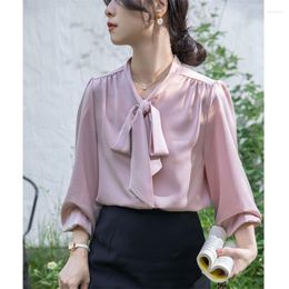 Women's Blouses Spring Autumn Fashion Lantern Sleeve Women Shirt Temperament Elegant Solid Colour Versatile Office Lady Hipster Simple Blouse