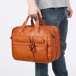 Briefcases Vintage Black Brown A4 Genuine Leather 14'' 15.6'' Laptop Executive Office Women Men Briefcase Messenger Bag