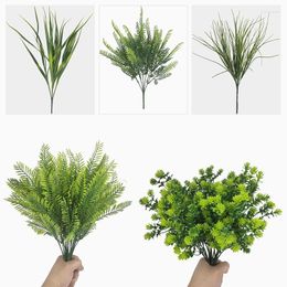 Decorative Flowers 5/6/7 Fork Artificial Plants Simulation Grass Plastic Ferns Green Persian Leaves Fake Flower Plant Wedding Home Table