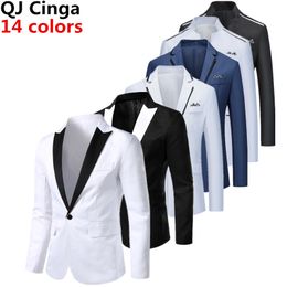 Men's Suits Blazers Stylish Blazer Casual Slim Fitness Formal One Button Office Suit Coat Top White Jacket Masculino Men 230826