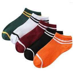 Women Socks Solid Colour Striped Casual Cotton Stockings Elastic Non-Binding Boat Sports Hose Resistant Hip Hop Breathable Cycling Sox