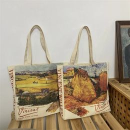 Evening Bags Women Canvas Shoulder Bag Art Oil Painting Ladies Casual Handbag Tote Large Capacity Cotton Reusable Shopping Beach 230826