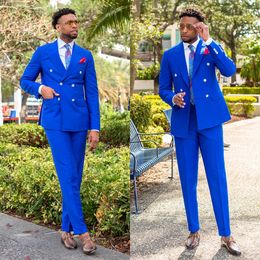 Bright 2 Pieces Wedding Tuxedos Peaked Lapel Double Breasted Pockets Solid Colour Customise Coat Pants Fashion Party Prom Occasions Tailored Exquisite