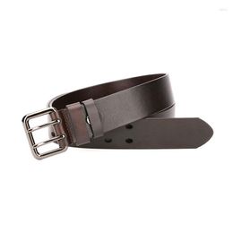 Belts Young And Middle-aged Men Business First Layer Leather Alloy Pin Buckle Double Button Plain Color Simple Casual