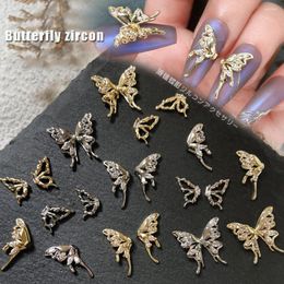 Nail Art Decorations Half Butterfly Wings Parts Liquid Metal Charms Gold/Silver Hollow Diamond Crystals Decor