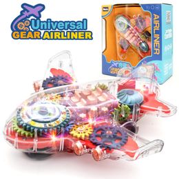 Decompression Toy Transparent Light Music Mechanical Gear Plane Aircraft 230826