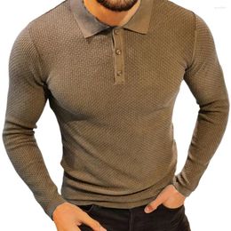 Men's Sweaters Autumn Men Sweater Lapel Buttons Neckline Knitting Tops Long Sleeve Waffle Ribbed Hem Pullover Casaco Masculino