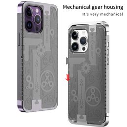 Luxury Matte Metal Camera Protection Phone Case Hard Mechanical Gear Transparent Back Cover For iPhone 14 13 12 Pro Max 13Pro