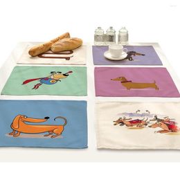 Table Runner Cartoon Dachshund Dog Animal Printing Placemat Drink Coasters Home Accessories Kitchen Place Mats For Dining Bar Mat Pad