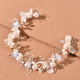 Hair Clips Pearl Headband For Women Girls Accessories Bride Wedding Hairbands White/Blue/Pink Flower Crowns Kids Noiva Jewellery