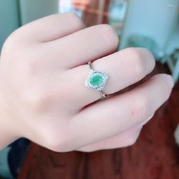 Cluster Rings Natural Emerald For Femal 4mmx6mm Luxurious Fine Jewellery Cuted Genuine Gemstones 925 Sterling Silver