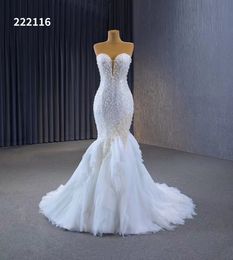 Classic Mermaid Wedding Dresses Sequined Lace Up White SM222116