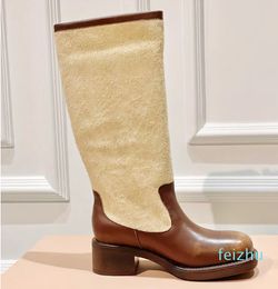 Top Buckle DetailedKnee Boots Round toe pumps heels for designer Fashion ins Booties Suede leather sole shoes factory footwear Size 35-40