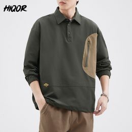 Men's Dress Shirts HIQOR Outdoor Male Loose Casual Top Polo Collar Shirt for Men Cool Blouses 39 Brand Long Sleeve 230826