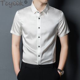 Men's Dress Shirts Tcyeek 2023 Light Mens Summer Short Sleeve Tops Male Casual 924 Mulberry Real Silk Blouse Men Clothing Blusa Masculina 230826