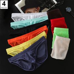 Underpants 4 Pcspack M4XL Ultrathin Ice Silk Men Seamless Briefs Transparent Mens Sexy Bikini Underwear Male U Pouch Panties 230826