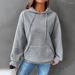 Women's Hoodies Fashion Hooded Pullover Autumn BF Style Long Sleeve Loose Grey Sweatshirt Casual Solid Plaid Student Outwear