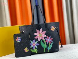 5A Fashion classic Designer womens handbags flower ladies composite tote leather clutch black shoulder bags female purse