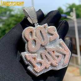 Pendant Necklaces Iced Out Bling CZ Letters 80'S BABY Pendant Necklace Two Tone Colour Zircon Alphabet Charm Men's Women Hip Hop Jewellery 230826